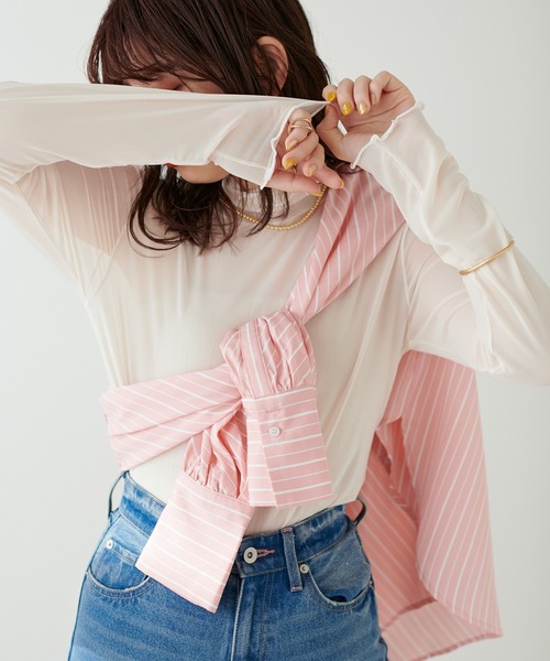 natural couture(ナチュラルクチュール)の「WEB限定カラー有り/程良い肌見せで女性らしさ引き立つ パワーネットシアータートル(Tシャツ/カットソー・レディース・その他2/オフホワイト/その他1/ブラック/ベージュ・FREE)」の2枚目の写真