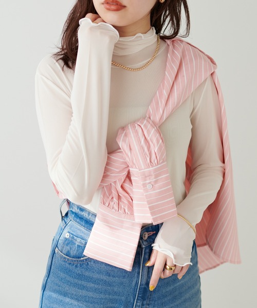 natural couture(ナチュラルクチュール)の「WEB限定カラー有り/程良い肌見せで女性らしさ引き立つ パワーネットシアータートル(Tシャツ/カットソー・レディース・その他2/オフホワイト/その他1/ブラック/ベージュ・FREE)」の13枚目の写真