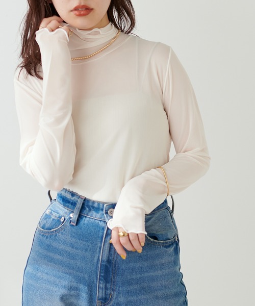 natural couture(ナチュラルクチュール)の「WEB限定カラー有り/程良い肌見せで女性らしさ引き立つ パワーネットシアータートル(Tシャツ/カットソー・レディース・その他2/オフホワイト/その他1/ブラック/ベージュ・FREE)」の15枚目の写真