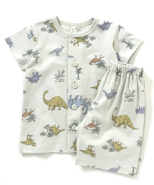 apres les cours（アプレレクール）の「きょうりゅう柄前開きパジャマ（ルームウェア/パジャマ・キッズ・オフホワイト/ミント・90/100/110/120/80/130）」の2枚目の写真