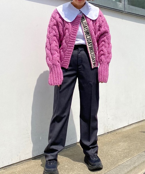 HOLIDAY（ホリデイ）の「CABLEKNIT CARDIGAN ケーブルニットカーディガン（ニット/セーター・レディース・ピンク/グリーン・ONE SIZE）」の7枚目の写真