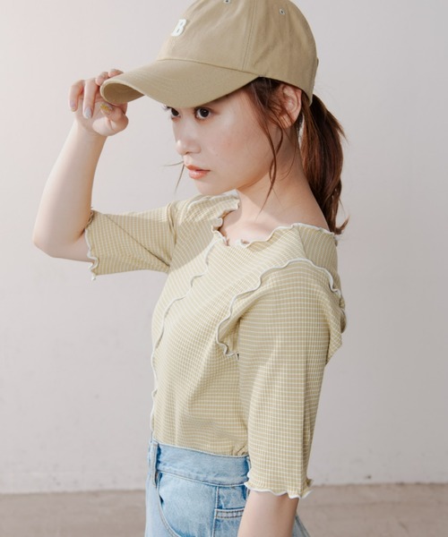 MERLOT（メルロー）の「2wayボーダーメロートップス（Tシャツ/カットソー・レディース・ホワイト/レッド/イエロー・FREE）」の6枚目の写真