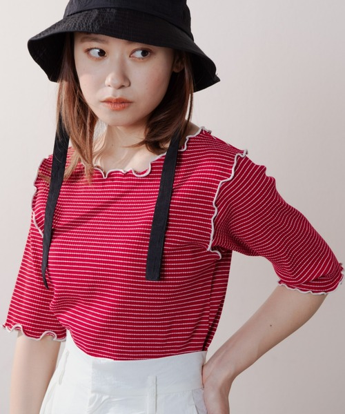 MERLOT（メルロー）の「2wayボーダーメロートップス（Tシャツ/カットソー・レディース・ホワイト/レッド/イエロー・FREE）」の16枚目の写真