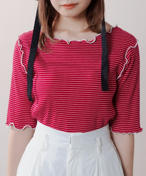 MERLOT（メルロー）の「2wayボーダーメロートップス（Tシャツ/カットソー・レディース・ホワイト/レッド/イエロー・FREE）」の17枚目の写真