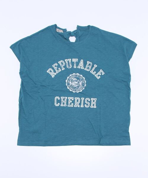 Samansa Mos2（サマンサ モスモス）の「スラブ天竺後ろリボンカレッジTシャツ（Tシャツ/カットソー・レディース・ネイビー/ピンク/イエロー/ブルー/グリーン/キナリ・ﾌﾘ-）」の3枚目の写真