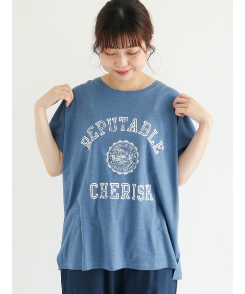 Samansa Mos2（サマンサ モスモス）の「スラブ天竺後ろリボンカレッジTシャツ（Tシャツ/カットソー・レディース・ネイビー/ピンク/イエロー/ブルー/グリーン/キナリ・ﾌﾘ-）」の5枚目の写真