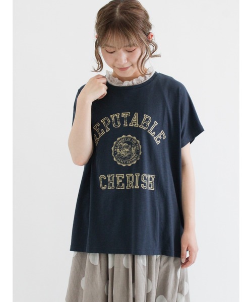 Samansa Mos2（サマンサ モスモス）の「スラブ天竺後ろリボンカレッジTシャツ（Tシャツ/カットソー・レディース・ネイビー/ピンク/イエロー/ブルー/グリーン/キナリ・ﾌﾘ-）」の22枚目の写真