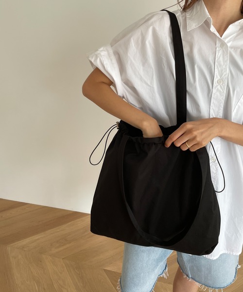 CANAL JEAN(キャナルジーン)の「El mar(エルマール) ドローコードコットントートバッグ(トートバッグ・レディース・ブラック/アイボリー・ONE SIZE)」の9枚目の写真