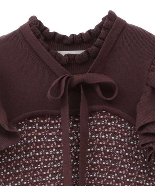 31 Sons de mode（トランテアン　ソン　ドゥ　モード）の「ベア切替ニットツイードワンピース（ワンピース・レディース・ブラウン/サックスブルー・36）」の21枚目の写真