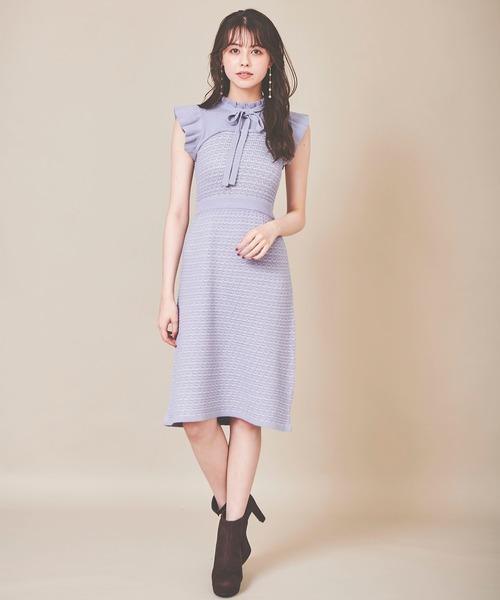 31 Sons de mode（トランテアン　ソン　ドゥ　モード）の「ベア切替ニットツイードワンピース（ワンピース・レディース・ブラウン/サックスブルー・36）」の12枚目の写真