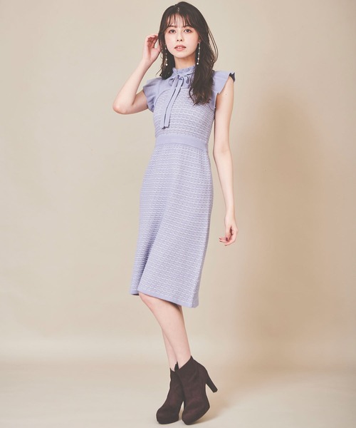 31 Sons de mode（トランテアン　ソン　ドゥ　モード）の「ベア切替ニットツイードワンピース（ワンピース・レディース・ブラウン/サックスブルー・36）」の13枚目の写真