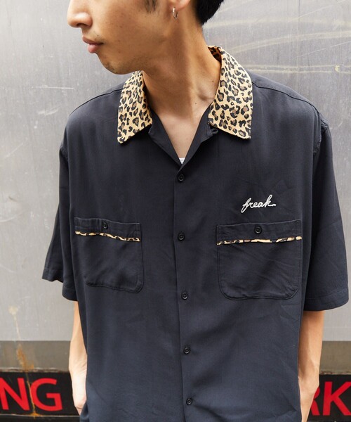 FREAK'S STORE ヒョウ柄　レーヨン シャツ ボーリングシャツ　黒　M FREAK'S STORE（フリークスストア）の「FREAK'S STORE