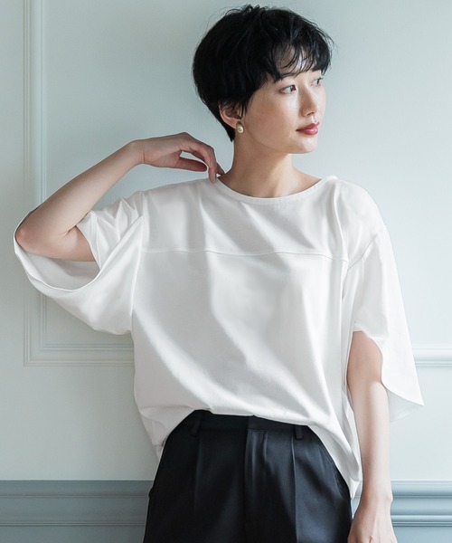 coca（coca）（コカ）の「変形袖Tee（Tシャツ/カットソー・レディース・ホワイト/ブラック・M/L）」の2枚目の写真