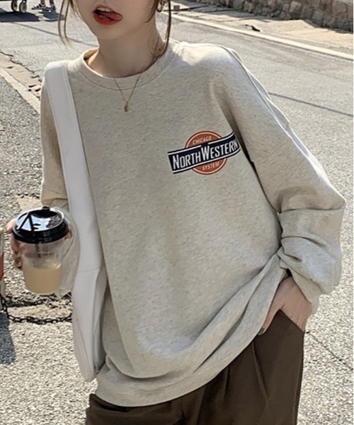 ARCADE（アーケード）の「NORTH WESTERN ロゴ 韓国風 ルーズスウェットプルオーバー ロンTEE（スウェット・レディース・ネイビー/グレー・FREE）」の8枚目の写真