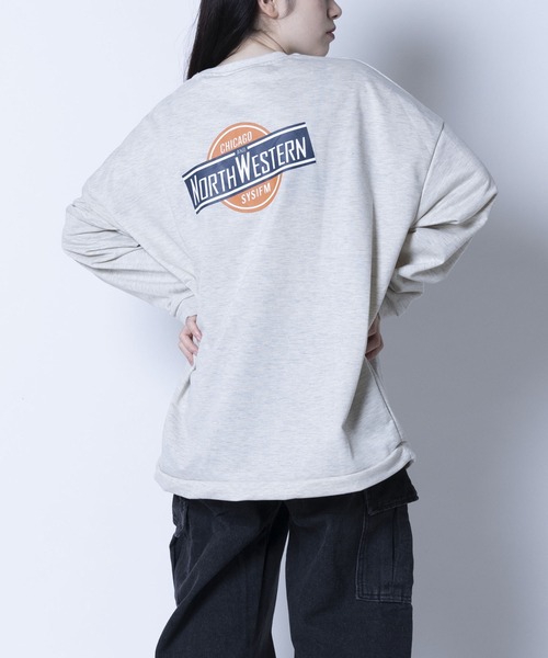 ARCADE（アーケード）の「NORTH WESTERN ロゴ 韓国風 ルーズスウェットプルオーバー ロンTEE（スウェット・レディース・ネイビー/グレー・FREE）」の19枚目の写真