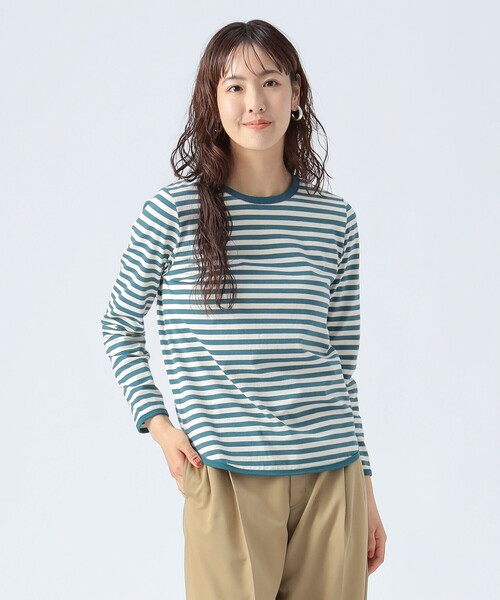 BEAMS HEART（ビームスハート）の「コットン天竺 ボーダー カットソー（Tシャツ/カットソー・レディース・オフホワイト/ベージュ/オリーブ/チャコールグレー/グリーン・FREE）」の5枚目の写真