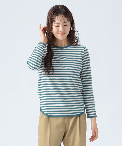 BEAMS HEART（ビームスハート）の「コットン天竺 ボーダー カットソー（Tシャツ/カットソー・レディース・オフホワイト/ベージュ/オリーブ/チャコールグレー/グリーン・FREE）」の14枚目の写真