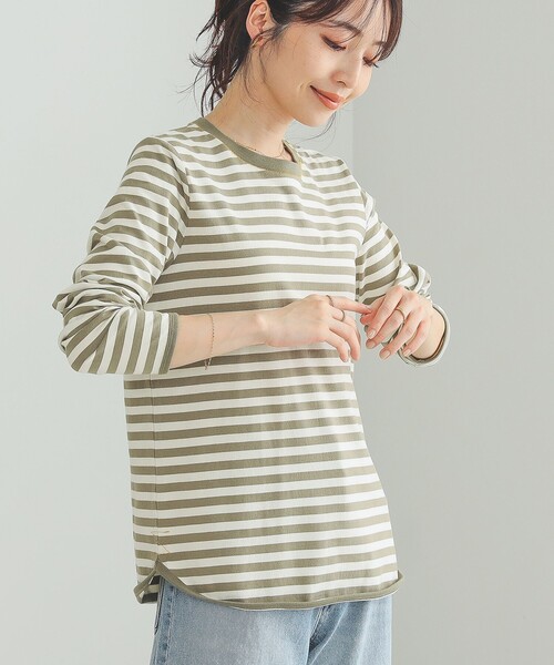 BEAMS HEART（ビームスハート）の「コットン天竺 ボーダー カットソー（Tシャツ/カットソー・レディース・オフホワイト/ベージュ/オリーブ/チャコールグレー/グリーン・FREE）」の4枚目の写真