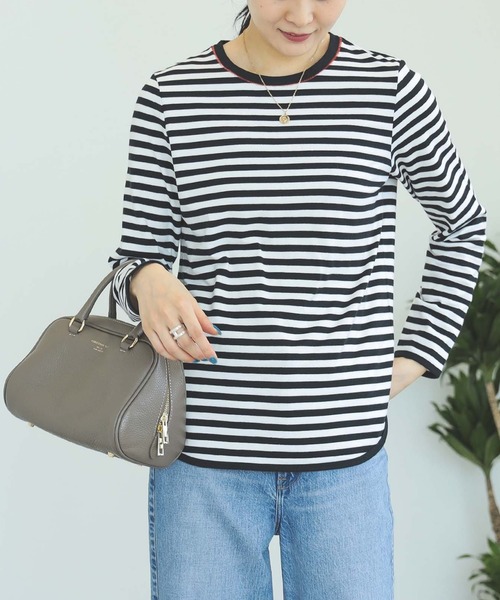 BEAMS HEART（ビームスハート）の「コットン天竺 ボーダー カットソー（Tシャツ/カットソー・レディース・オフホワイト/ベージュ/オリーブ/チャコールグレー/グリーン・FREE）」の9枚目の写真