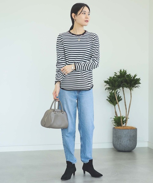 BEAMS HEART（ビームスハート）の「コットン天竺 ボーダー カットソー（Tシャツ/カットソー・レディース・オフホワイト/ベージュ/オリーブ/チャコールグレー/グリーン・FREE）」の6枚目の写真