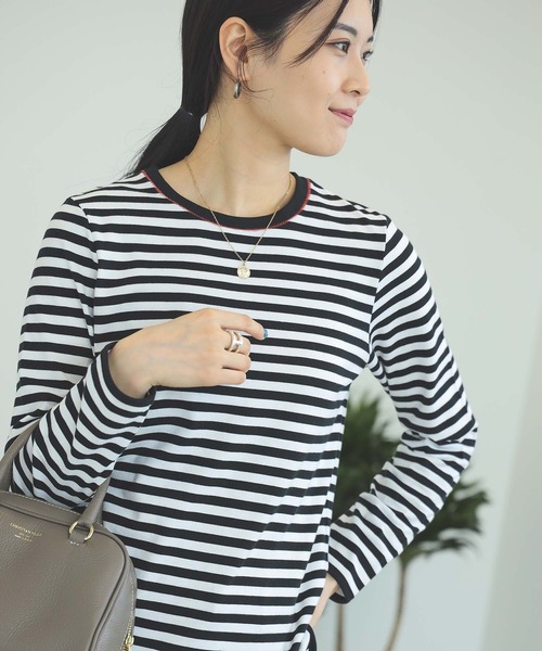 BEAMS HEART（ビームスハート）の「コットン天竺 ボーダー カットソー（Tシャツ/カットソー・レディース・オフホワイト/ベージュ/オリーブ/チャコールグレー/グリーン・FREE）」の10枚目の写真