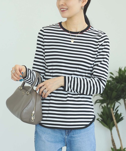 BEAMS HEART（ビームスハート）の「コットン天竺 ボーダー カットソー（Tシャツ/カットソー・レディース・オフホワイト/ベージュ/オリーブ/チャコールグレー/グリーン・FREE）」の12枚目の写真