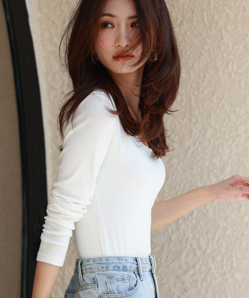 SAISON DE PAPILLON（セゾンドパピヨン）の「リブカットソーロングTシャツ（Tシャツ/カットソー・レディース・ブラック/グレー/ホワイト/ベージュ/ブラウン・フリー）」の10枚目の写真