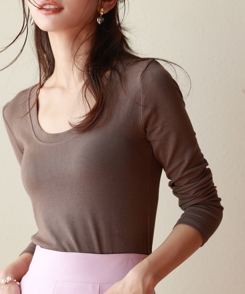 SAISON DE PAPILLON（セゾンドパピヨン）の「リブカットソーロングTシャツ（Tシャツ/カットソー・レディース・ブラック/グレー/ホワイト/ベージュ/ブラウン・フリー）」の14枚目の写真