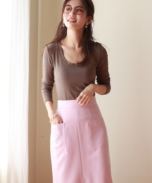 SAISON DE PAPILLON（セゾンドパピヨン）の「リブカットソーロングTシャツ（Tシャツ/カットソー・レディース・ブラック/グレー/ホワイト/ベージュ/ブラウン・フリー）」の9枚目の写真