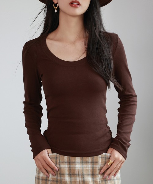 SAISON DE PAPILLON（セゾンドパピヨン）の「リブカットソーロングTシャツ（Tシャツ/カットソー・レディース・ブラック/グレー/ホワイト/ベージュ/ブラウン・フリー）」の13枚目の写真