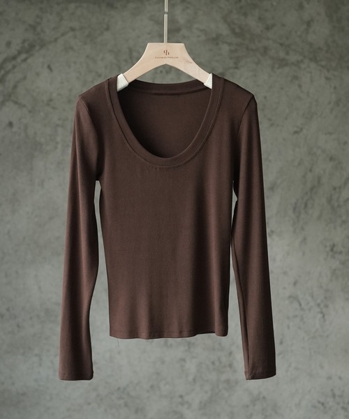 SAISON DE PAPILLON（セゾンドパピヨン）の「リブカットソーロングTシャツ（Tシャツ/カットソー・レディース・ブラック/グレー/ホワイト/ベージュ/ブラウン・フリー）」の8枚目の写真