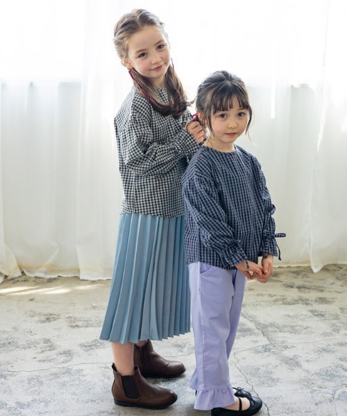 lulpini（ルルピー二）の「kids 2wayチェックキャンディブラウス（シャツ/ブラウス・キッズ・ブラック×ホワイト/ネイビー系・S/M/L）」の6枚目の写真