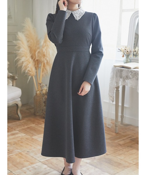 Areeam（アリーム）の「衿レースワンピース（ドレス・レディース・チャコールグレー/ベージュ・FREE）」の2枚目の写真