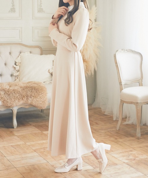 Areeam（アリーム）の「衿レースワンピース（ドレス・レディース・チャコールグレー/ベージュ・FREE）」の4枚目の写真