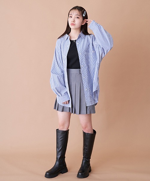 LOVETOXIC（ラブトキシック）の「インナーつきストライプBIG長袖シャツ（シャツ/ブラウス・キッズ・ブルー/グリーン/ブラック・SS/L/M/S）」の16枚目の写真