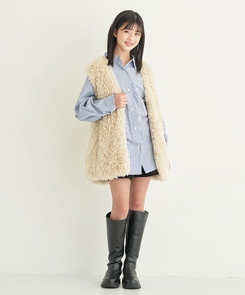 LOVETOXIC（ラブトキシック）の「インナーつきストライプBIG長袖シャツ（シャツ/ブラウス・キッズ・ブルー/グリーン/ブラック・SS/L/M/S）」の18枚目の写真
