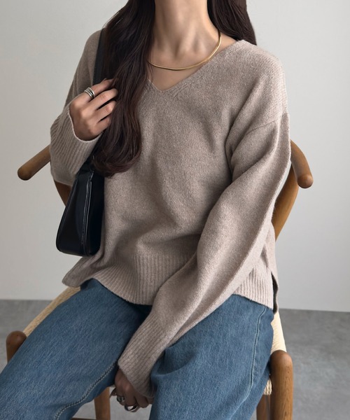 セール】ウォッシャブルモヘア風モックネックニットトップス（ニット