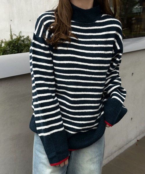 KOBE LETTUCE（コウベレタス）の「ウォッシャブルモヘア風モックネックニットトップス（ニット/セーター・レディース・ブラック/ベージュ/ピンク/イエロー/ライトグリーン/アイボリー/モカ/チャコール/パープル/ライトグリーン系/グレー系/ベージュ系1/パープル系/イエロー系/ブラック系/ブラウン系/ピンク系/ベージュ系/ベージュ系2/アイボリー系/ピンク系1/アイボリー系1/アイボリー系2/ピンク系2/ネイビー×ホワイト/ボルドー/レッド系/ネイビー系・M/L/M1/L1）」の17枚目の写真