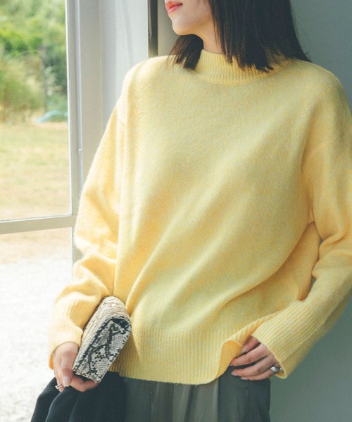 セール】ウォッシャブルモヘア風モックネックニットトップス（ニット