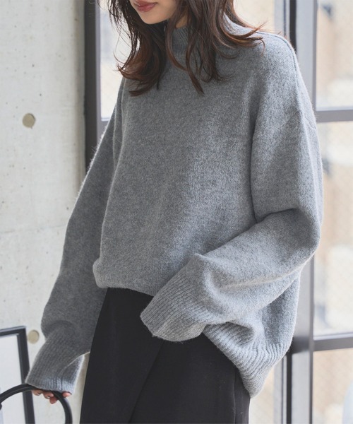 ウォッシャブルモヘア風モックネックニットトップス（ニット/セーター