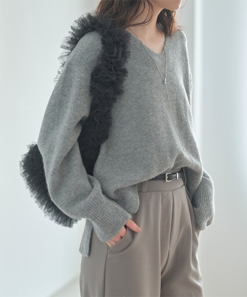 ウォッシャブルモヘア風モックネックニットトップス（ニット/セーター