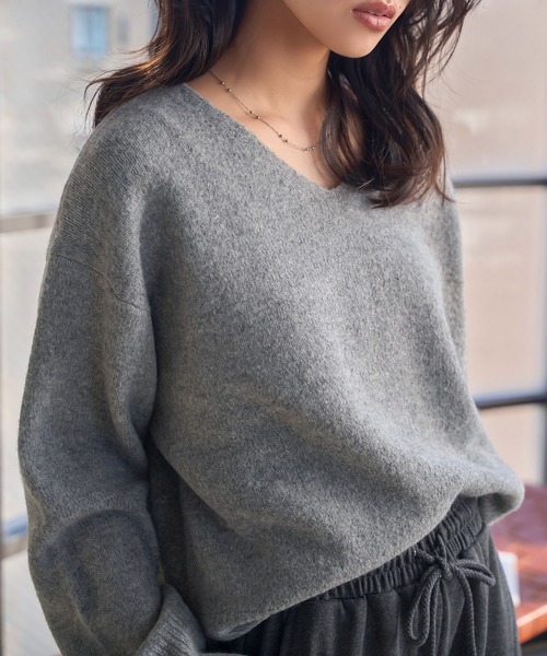 ウォッシャブルモヘア風モックネックニットトップス（ニット/セーター