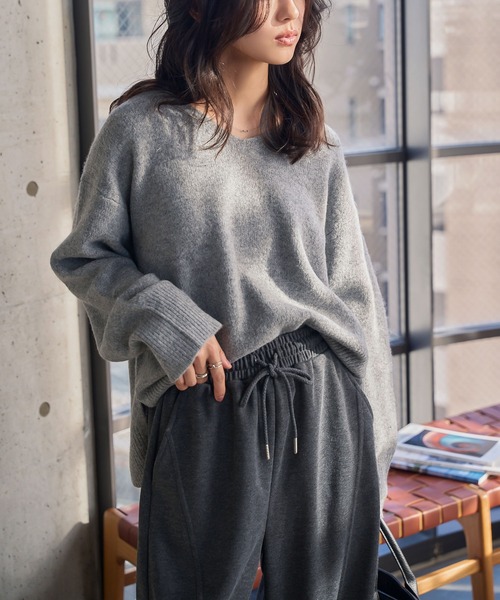 ウォッシャブルモヘア風モックネックニットトップス（ニット/セーター