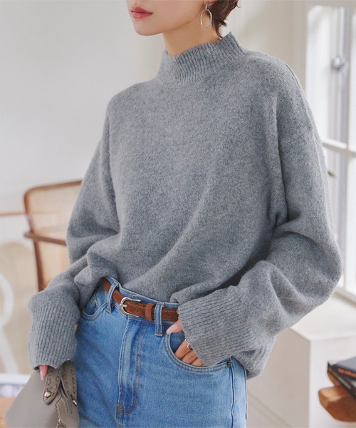 ウォッシャブルモヘア風モックネックニットトップス（ニット/セーター