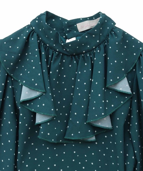 31 Sons de mode(トランテアン ソン ドゥ モード)の「ドットプリントミニワンピース(ワンピース・レディース・グリーン/オフホワイト・38/36)」の5枚目の写真