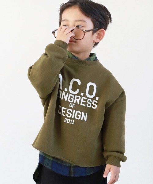 coca(coca)(コカ)の「キッズ 親子お揃い古着加工裏起毛アソートスウェット(スウェット・キッズ・パープル/ライトグレー/ブラック/カーキ・100/110/120/130/140)」の2枚目の写真