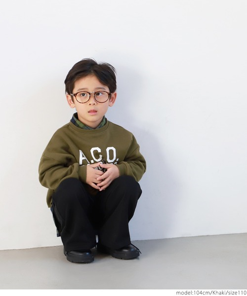 coca(coca)(コカ)の「キッズ 親子お揃い古着加工裏起毛アソートスウェット(スウェット・キッズ・パープル/ライトグレー/ブラック/カーキ・100/110/120/130/140)」の11枚目の写真