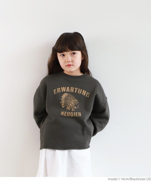 coca(coca)(コカ)の「キッズ 親子お揃い古着加工裏起毛アソートスウェット(スウェット・キッズ・パープル/ライトグレー/ブラック/カーキ・100/110/120/130/140)」の5枚目の写真