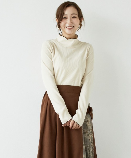 PAPAVER(パパヴェル)の「【papaver】起毛テレコハイネック(Tシャツ/カットソー・レディース・ブラック/アイボリー・MEDIUM)」の2枚目の写真