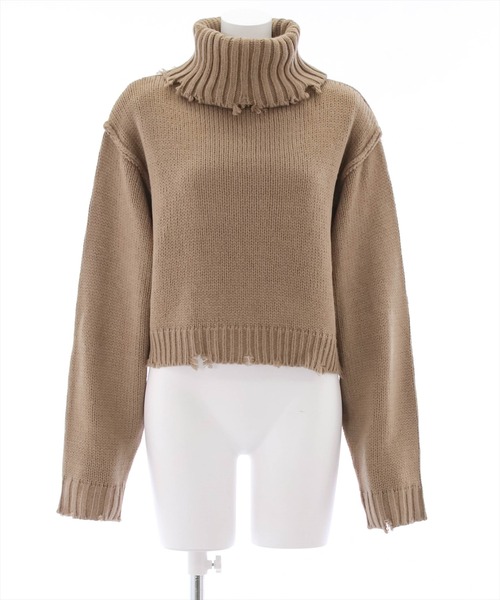 clear（クリア）の「ダメージタートルショートニットトップス（ニット/セーター・レディース・ブルーグレー/アイボリー/ベージュ/ブラック・F）」の4枚目の写真